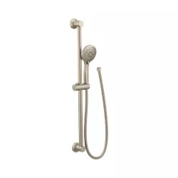 Click here to see Moen 3558EPBN Moen 4-3/8in Five-Function Hand Shower with 30in Slide Bar, Round, Eco-Performance, 1.75 GPM, WaterSense, 69in Spiral Hose, Brushed Nickel - 3558EPBN