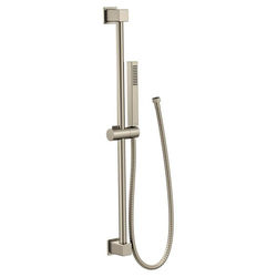 Click here to see Moen S3880EPBN Moen Single-Function Handheld Shower with 30in Slide Bar, Square, LifeShine Finish, Eco-Performance, 1.75 GPM, WaterSense, Brushed Nickel - S3880EPBN