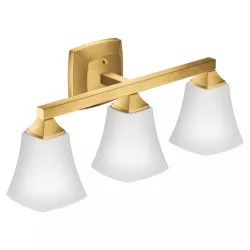 Click here to see Moen YB5163BG MOEN YB5163BG CSI VOSS THREE GLOBE BATH LIGHT SCONCE BRUSHED GOLD