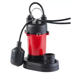 Click here to see Red Lion 14942742 Red Lion Submersible Thermoplastic Sump Pump with Tethered Float Switch, 1/2 HP, 5A, 8' Cord, 115V, 1-1/2