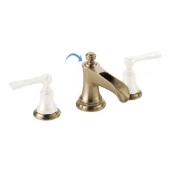 Click here to see Brizo 65361LF-GLLHP Brizo Rook Two-Handle Widespread Brilliance Luxe Gold Bathroom Faucet with Channel Spout, 1.5 GPM, Three-Hole, Less Handles -  65361LF-GLLHP