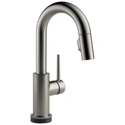 Click here to see Delta 9959T-KS-DST Delta Trinsic Single-Handle Black Stainless Pull-Down Bar/Prep Faucet, 1.8 GPM, Lever Handle, Diamond Seal Technology, ADA, Touch2O - 9959T-KS-DST