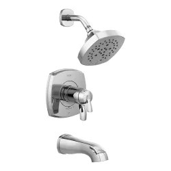 Click here to see Delta T17T476 Delta Stryke TempAssure 17T Series H2Okinetic Tub/Shower Faucet with 5-Setting Showerhead, Two-Handle, 1.75 GPM, Lever Handle, Chrome - T17T476