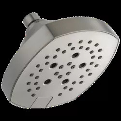 Click here to see Delta 52663-SS Delta H2Okinetic Five-Setting Shower Head with Push Button Diverter, 1.75 GPM, Stainless - 52663-SS