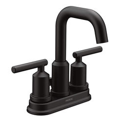 Click here to see Moen 6150BL Moen Gibson Two-Handle High-Arc Centerset Matte Black Bathroom Faucet with Metal Pop-Up, 1.2 GPM, Lever Handles, WaterSense, ADA - 6150BL