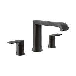Click here to see Moen T908BL Moen Genta LX Two-Handle Roman Tub Faucet Trim, Low Arc Spout, Lever Handles, Metal, Matte Black - T908BL