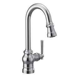 Click here to see Moen S52003 Moen Paterson Single Handle Pull-Down Bar/Prep Faucet, Lever/Wheel Handle Options, Chrome - S52003