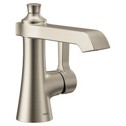 Click here to see Moen S6981BN Moen Flara Single-Handle Brushed Nickel Bathroom Faucet with Metal Pop-Up, 1.2 GPM, Single-Hole, Lever Handle, ADA-Compliant, WaterSense - S6981BN 
