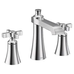 Click here to see Moen TS6985 Moen Flara Two Handle High-Arc Widespread Chrome Lavatory Faucet with Cross Handle, 1.2 GPM, 60 PSI, WaterSense, Three-Holes - TS6985