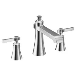 Click here to see Moen TS926 Moen Flara Two-Handle Roman Tub Faucet, Widespread, 10in Center, Lever Handles, Metal, LifeShine Finish, Polished Chrome - TS926