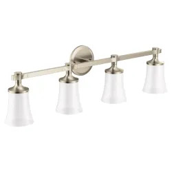 Click here to see Moen YB0364BN MOEN YB0364BN CSI Flara Four-Globe Bath Light Sconce, Brushed Nickel