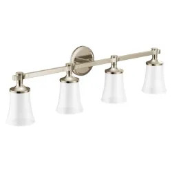 Click here to see Moen YB0364NL MOEN YB0364NL CSI Flara Four-Globe Bath Light Sconce, Nickel