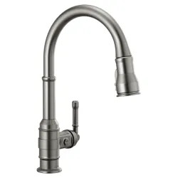 Click here to see Delta 9990-KS-DST Delta Broderick Single Handle Pull-Down Bar/Prep Faucet, Black Stainless - 9990-KS-DST