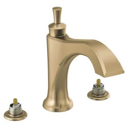 Click here to see Delta T2756-GSLHP Delta Dorval Two-Handle Roman Tub Faucet Trim, Angular Spout, Less Handles, Champagne Bronze/Porcelain - T2756-GSLHP