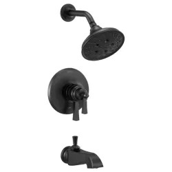Click here to see Delta T17456-BL Delta Dorval Monitor 17 Series H2Okinetic Tub/Shower Faucet with 5-Setting Showerhead, Two-Handle, 1.75 GPM, Lever Handles, Matte Black - T17456-BL