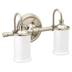 Click here to see Moen YB6462NL Moen YB6462NL Belfield Two Globe Bath Light, Polished Nickel