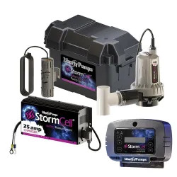 Click here to see Liberty 442-25A-EYE Liberty Pumps StormCell High Output Emergency Sump Pump, 48 GPM, Battery Backup System with 25A Charger, Vertical Switch, NightEye - 442-25A-EYE