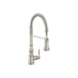 Click here to see Moen S73104SRS Moen Weymouth Single Handle Semi-Pro Spring Kitchen Faucet, Spot Resist Stainless - S73104SRS