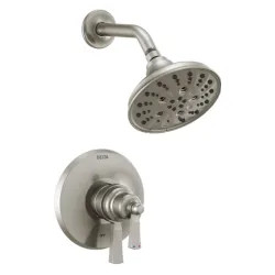 Click here to see Delta T17256-SS Delta Dorval Monitor 17 Series Two-Handle H2Okinetic Shower Faucet with Volume Control, 5-Setting, 1.75 GPM, Lever Handles, Stainless - T17256-SS