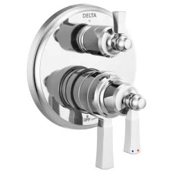 Click here to see Delta T27856 Delta Dorval Monitor 17 Series Two-Handle Valve Trim w/ 3-Function Diverter, Lever Handles, Polished Chrome - T27856