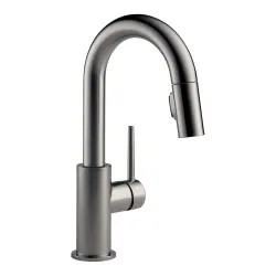 Click here to see Delta 9959-KSLS-DST Delta Trinsic Two-Function Single-Handle Black Stainless Pull-Down Bar/Prep Faucet, 1.8 GPM, Lever Handle, Diamond Seal Technology, ADA, Limited Swivel - 9959-KSLS-DST