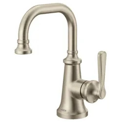 Click here to see Moen S44101BN Moen Colinet Single-Handle Bathroom Faucet with Metal Pop-Up, 1.2 GPM, Lever Handle, Brushed Nickel - S44101BN