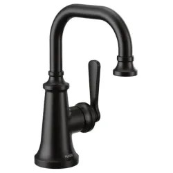Click here to see Moen S44101BL Moen Colinet Single-Handle Bathroom Faucet with Metal Pop-Up, 1.2 GPM, Lever Handle, Matte Black - S44101BL