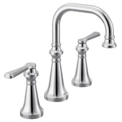 Click here to see Moen TS44503 Moen Colinet Two-Handle Widespread Roman Tub Faucet, 8in High Arc Spout, 12in Center, Lever Handles, Polished Chrome - TS44503