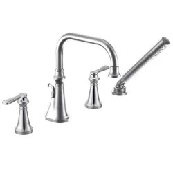 Click here to see Moen TS44504 Moen Colinet Two-Handle Roman Tub Faucet with 1.75 GPM Single-Function Hand Shower, High Arc Spout, Lever Handles, Polished Chrome - TS44504