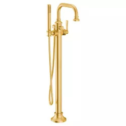 Click here to see Moen S44507BG Moen Colinet Single-Function Freestanding Tub Filler Trim with Hand Shower and Lever Handle, 6 GPM, LifeShine Finish, Brushed Gold - S44507BG