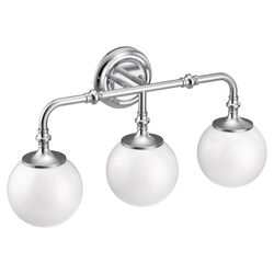 Click here to see Moen YB0563CH Moen YB0563CH CSI Colinet Three Globe Bath Sconce Light, Chrome