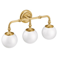 Click here to see Moen YB0563BG Moen YB0563BG CSI Colinet Three Globe Bath Sconce Light, Brushed Gold