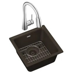 Click here to see Elkay ELG1616MC0FC Elkay ELG1616MC0FC Quartz Classic Single Bowl Dual Mount Bar Sink Kit with Faucet, Mocha