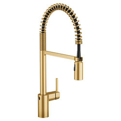 Click here to see Moen 5923EWBG Moen Align Single Handle Pre-Rinse Spring Pull-Down Kitchen Faucet w/ MotionSense Wave, Brushed Gold - 5923EWBG