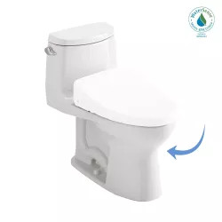 Click here to see Toto CST604CEFGAT40#01 TOTO UltraMax II One-Piece Elongated 1.28 GPF WASHLET+ and Auto Flush Ready Toilet with CEFIONTECT, Cotton White - CST604CEFGAT40#01 