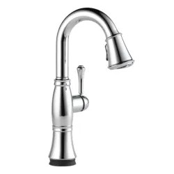 Click here to see Delta 9997T-PR-DST Delta Cassidy Touch2O Single-Handle Pull-Down Lumicoat Chrome Bar/Prep Faucet, 1.8 GPM, Lever Handle, Diamond Seal Technology, Touch-Clean, MagnaTite - 9997T-PR-DST