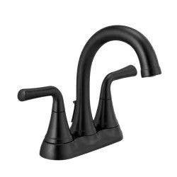 Click here to see Delta 2533LF-BLTP Delta Kayra Two Handle Centerset Bathroom Faucet with 50/50 Pop-Up Drain, Tract-Pack, ADA, 1.0 GPM, Matte Black - 2533LF-BLTP