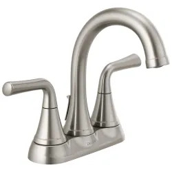 Click here to see Delta 2533LF-SSMPU Delta Kayra Two Handle Centerset Bathroom Faucet with Metal Pop-Up Drain, ADA, 1.0 GPM, Stainless - 2533LF-SSMPU
