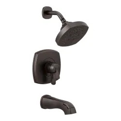 Click here to see Delta T17476-RB Delta Stryke Monitor 17 Series H2Okinetic Tub/Shower Faucet with Volume Control, Two-Handle, 1.75 GPM, Lever Handle, Venetian Bronze - T17476-RB