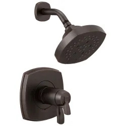 Click here to see Delta T17T276-RB Delta Stryke TempAssure 17T Series Two-Handle Thermostatic Shower Faucet with H2Okinetic Showerhead, 1.75 GPM, Lever Handles, Venetian Bronze - T17T276-RB