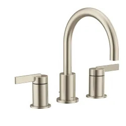 Click here to see Moen T6222BN Moen Cia Two-Handle Brushed Nickel Widespread Lavatory Faucet Trim with Metal Pop-Up, M-PACT, Duralock, 1.2 GPM, ADA Lever Handles, Three-Hole - T6222BN