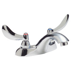 Click here to see Delta 21C144 Delta 21C144 Tech 2-Handle Cast Centerset Lavatory Faucet, Blade w/ Sanitary Hood, No Pop-Up Hole, Standard Aerator, Chrome