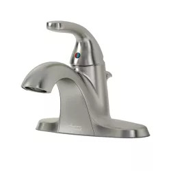 Click here to see  9091110.295 American Standard Cadet 2.0 Single-Lever Handle Centerset Brushed Nickel Lavatory Faucet with Plastic Drain, 1.2 GPM, Lead-Free - 9091110.295