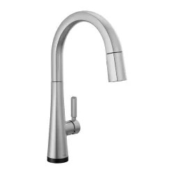 Click here to see Delta 9191T-AR-PR-DST Delta Monrovia Touch2O Single Handle Pull-Down Kitchen Faucet, Lumicoat Arctic Stainless - 9191T-AR-PR-DST