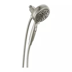 Click here to see Delta 54810-SS-PK Delta 7-Setting SureDock Magnetic H2Okinetic Hand Shower with Stretchable Metal Hose, Touch-Clean, 1.75 GPM, Round, Brilliance Stainless - 54810-SS-PK