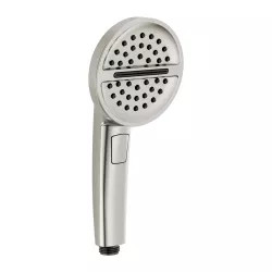 Click here to see Delta 59386-SS-PR Delta 4-1/8in Three-Setting Touch-Clean Hand Shower with Dual Check Valves, Round, WaterSense, 1.75 GPM, Lumicoat Stainless - 59386-PR