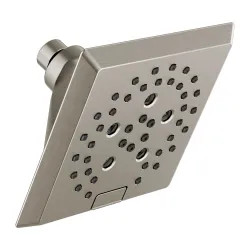 Click here to see Delta 52664-SS-PR Delta H2Okinetic 5-Setting Angular Modern Raincan Shower Head, 1.75 GPM, Lumicoat Stainless - 52664-SS-PR