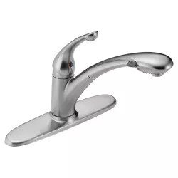 Click here to see Delta 470-AR-DST Delta Signature Single Handle Pull-Out Kitchen Faucet, Arctic Stainless - 470-AR-DST