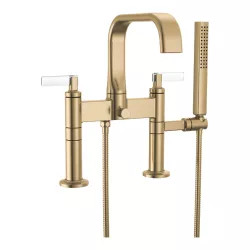 Click here to see Brizo T70368-GLCL Brizo Allaria Two-Handle Multi-Mount Tub Faucet Trim with Hand Shower, 2-Hole, 1.75 GPM, Lever Handles, ADA, Brilliance Luxe Gold/Clear - T70368-GLCL