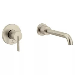 Click here to see Moen WT6221BN Moen Cia Single-Handle Wall-Mount Tub Faucet, Non-Diverter, 10in Ultrathin Tub Spout, Lever Handle, 8GPM, Brushed Nickel - WT6221BN